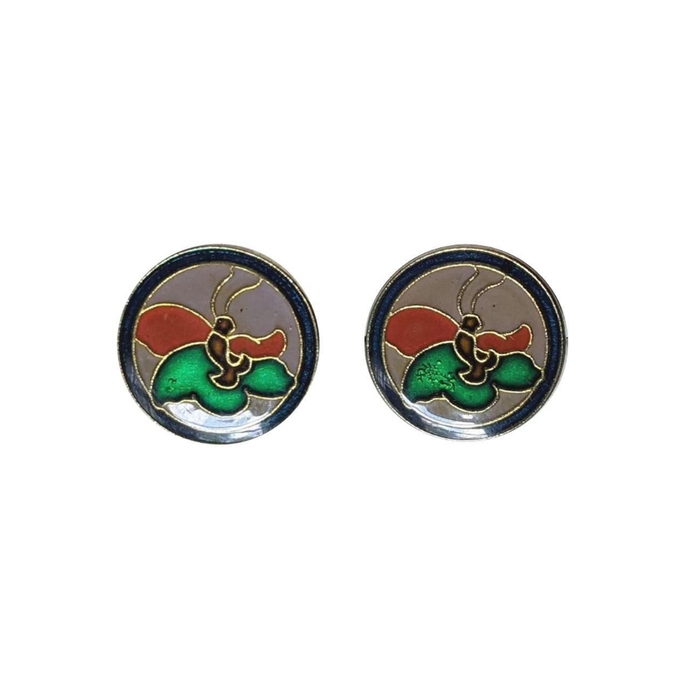 Shiny Cloisonne Butterfly Earrings | Vintage 80s